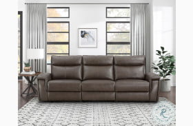 Maroni Dark Brown Power Double Reclining Sofa with Power Headrests