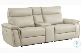 Maroni Taupe Power Double Reclining Console Loveseat with Power Headrests