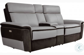 Laertes Charcoal And Taupe Gray Power Reclining Console Loveseat