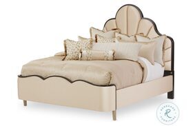 Malibu Crest Dark Espresso And Porcelain King Upholstered Scalloped Panel Bed