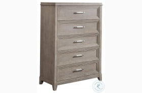 Belmar Washed Taupe And Silver Champagne 5 Drawer Chest