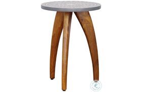 Lilian Sandalwood Brown And Floral Blue Accent Table