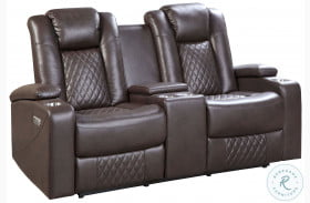 Caelan Dark Brown Power Double Reclining Console Loveseat with Power Headrests