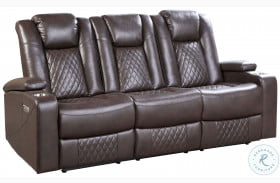 Caelan Dark Brown Power Double Reclining Center Drop Down Sofa with Power Headrests