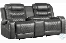 Putnam Gray Double Power Reclining Center Console Loveseat
