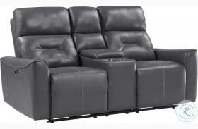 Burwell Dark Gray Double Power Reclining Loveseat With Center Console