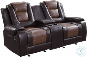 Briscoe Light And Dark Brown Double Glider Reclining Console Loveseat
