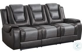 Briscoe Light And Dark Gray Double Reclining Sofa With Drop Down Cup Holders
