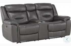 Danio Dark Gray Kennett Power Double Reclining Loveseat With Console And Power Headrest
