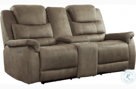 Shola Brown Power Double Reclining Loveseat With Center Console And Power Headrests