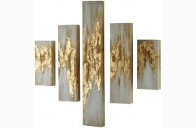 Devlan Gold and White Wall Art Set of 5