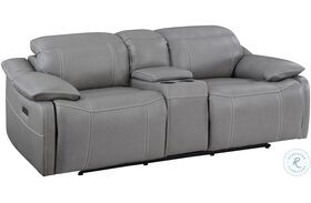 Alpine Gray Power Reclining Console Loveseat with Power Headrest And Footrest