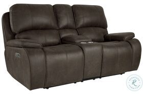 Brookings Brown Power Reclining Console Loveseat Power Headrest And Footrest