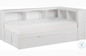 Galen White Twin Bookcase Corner Bed With Twin Trundle