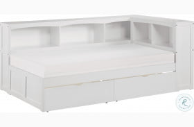 Galen White Twin Bookcase Corner Bed With Storage Boxes