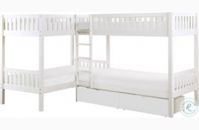 Galen White Twin Corner Bunk Bed With Storage Boxes