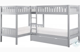 Orion Gray Twin Corner Bunk Bed With Trundle