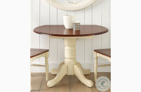 British Isles Merlot Buttermilk 42" Extendable Double Drop Leaf Round Dining Table