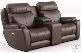 Show Stopper Fossil Reclining Console Loveseat with Power Headrest and Hidden Cupholders