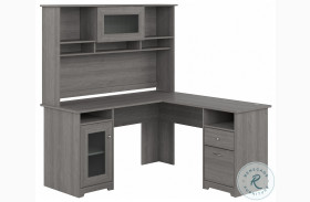 Cabot Modern Gray 60" L Shaped Computer Desk with Hutch