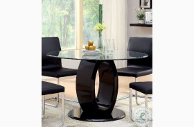 Lodia Black Glass Top Round Pedestal Dining Table