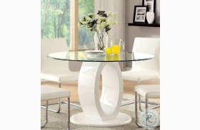 Lodia White Glass Top Round Pedestal Dining Table