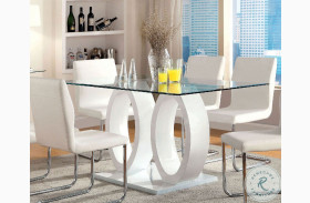 Lodia White Glass Top Rectangular Pedestal Dining Table