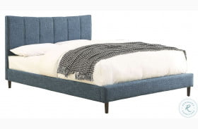 Ennis Dark Blue Upholstered Queen Platform Bed