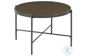 Carlo Brown Wooden Top And Black Round Coffee Table