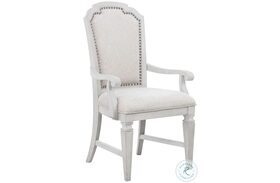 D00323 Distressed White Upholstered Arm Chair Set of 2