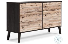 Piperton Dark Charcoal And Natural Large 6 Drawer Dresser