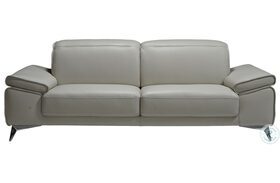 Edwin Light Gray Leather Sofa with Adjustable Headrest