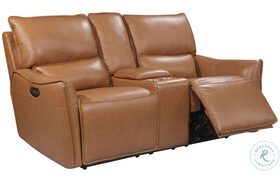 Portico Leather Dual Power Reclining Console Loveseat