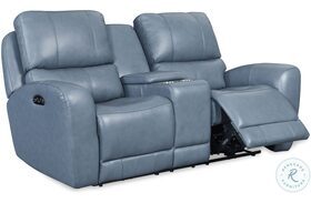 BelleAvenue Air Blue Leather Dual Power Reclining Console Loveseat