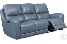 BelleAvenue Air Blue Leather Dual Power Reclining Sofa