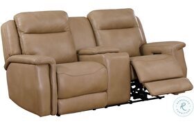 FinesseCraft Saddle Leather Power Reclining Console Loveseat with Power Headrest