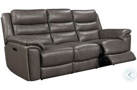DestinyLane Grey Leather Power Reclining Sofa with Power Headrest