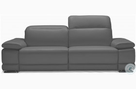 Escape Dark Gray Leather Power Reclining Loveseat with Adjustable Headrest