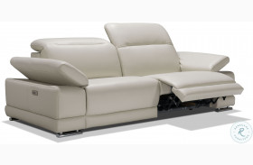 Escape Light Gray Leather Power Reclining Loveseat with Adjustable Headrest