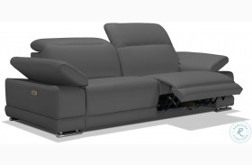 Escape Dark Gray Leather Power Reclining Sofa with Adjustable Headrest