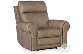 Duncan Light Brown Leather Power Recliner with Power Headrest And Lumbar
