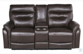Fortuna Coffee Leather Power Reclining Console Loveseat with Power Headrest And Footrest