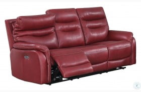 Fortuna Wine Leather Power Reclining Sofa with Power Headrest And Footrest