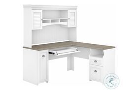 Fairview Pure White and Shiplap Gray 60" L Shaped Desk with Hutch