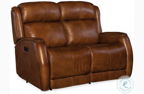 Emerson Earthy Brown Leather Power Reclining Loveseat With Power Headrest