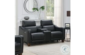 Giorno Midnight Leather Power Reclining Console Loveseat with Power Headrest And Footrest