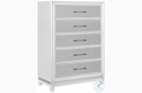 Starlight Pearlized White And Silver 5 Drawer Chest