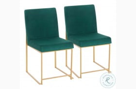 Fuji Green High Back Velvet And Gold Metal Dining Chair Set Of 2