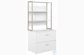 Hybrid White 2 Drawer Lateral File Cabinet with Hutch