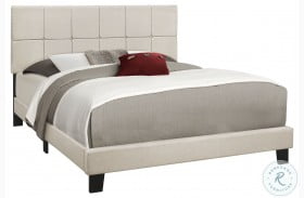 5605Q Beige Queen Low Profile Upholstered Panel Bed